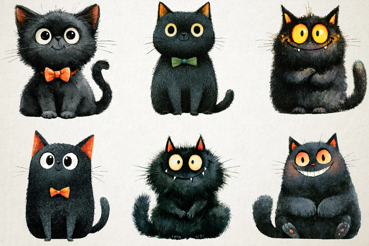 Whimsical Black Funny Cat Clipart, a Seasonal Illustration by RobertsArt (Photo 2 of 7)