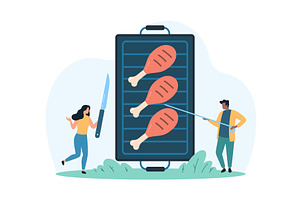 BBQ food cooking hot chicken turkey, a Person Illustration by Flashvector