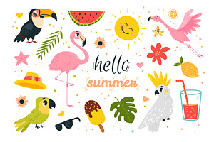 Flamingo summer elements. Tropical, an Object Illustration by LadadikArt