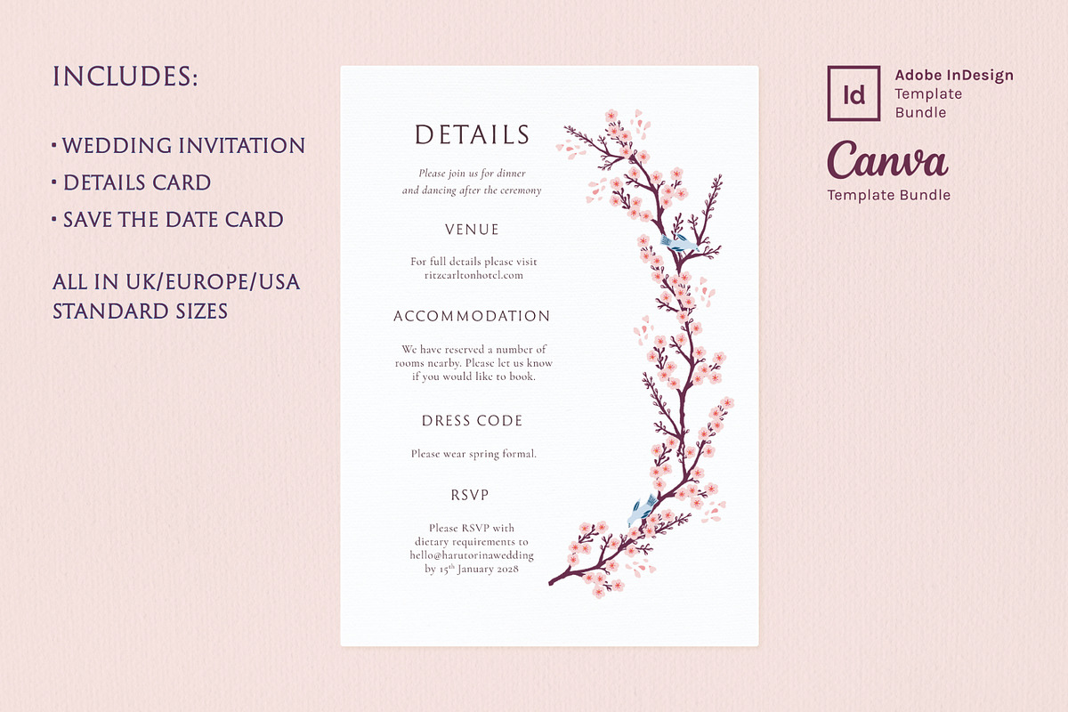 Cherry Blossom Wedding Invite Bundle, an Invitation Template by Wedding Whippet (Photo 4 of 9)