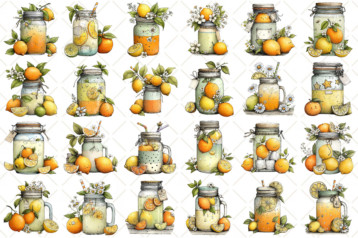 Watercolor Summer Lemon Jar Clipart, an Illustration by Black Bird Studio (Photo 2 of 5)