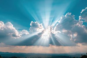 Bright sunny sky with clouds and landscape view, a Wallpaper Photo by AlyaAnd