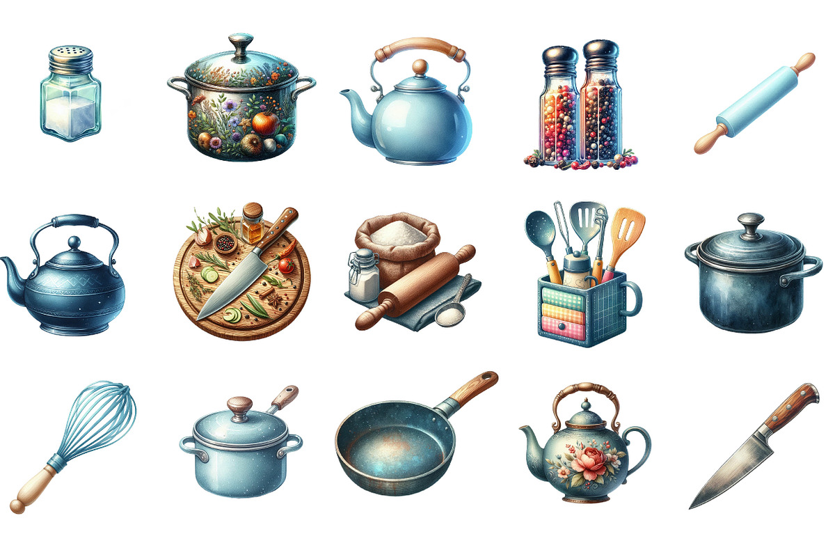 Watercolor Kitchen Utensils Clipart, an Illustration by Designking (Photo 3 of 5)