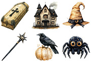 Beige & Black Halloween Clipart, an Illustration by Watercolor design (Thumbnail 2 of 4)