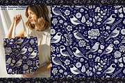 Indigo Folk Birds Seamless Vector, a Pattern Graphic by one-touch (Thumbnail 8 of 10)