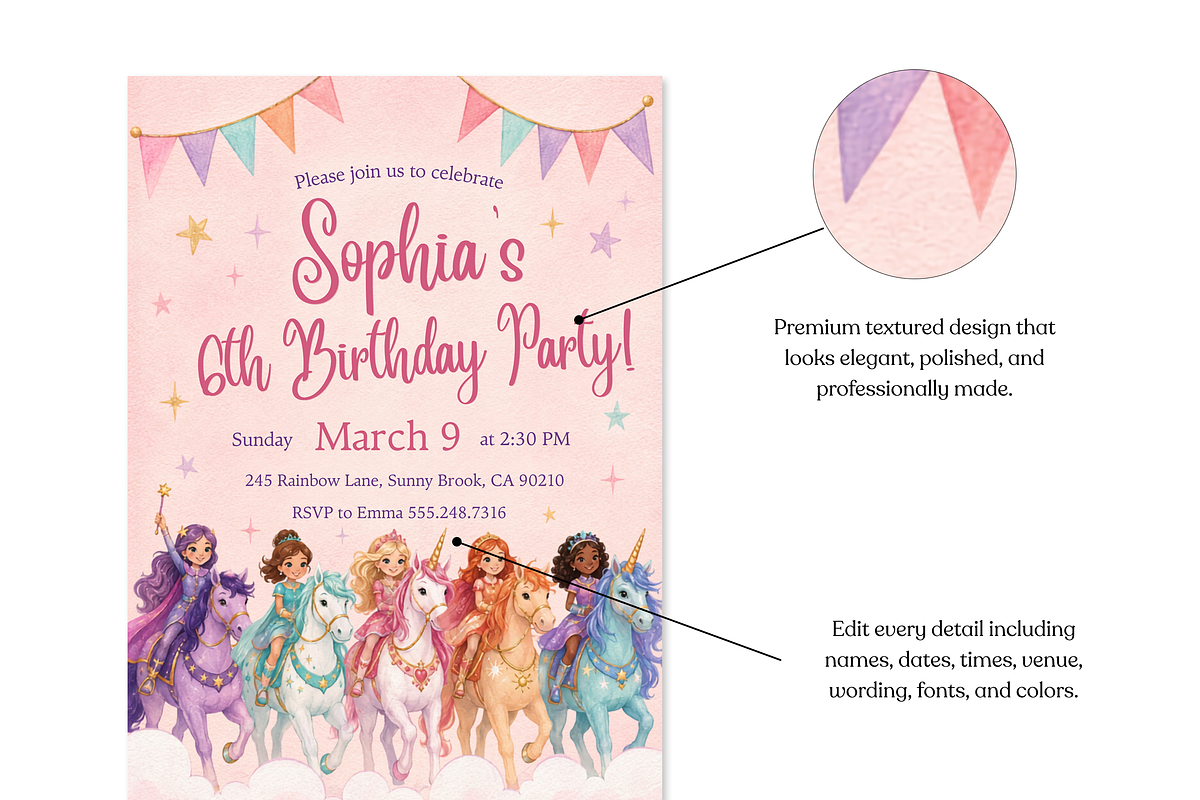 Unicorn Birthday Invitation, an Invitation Template by heynomi (Photo 8 of 19)