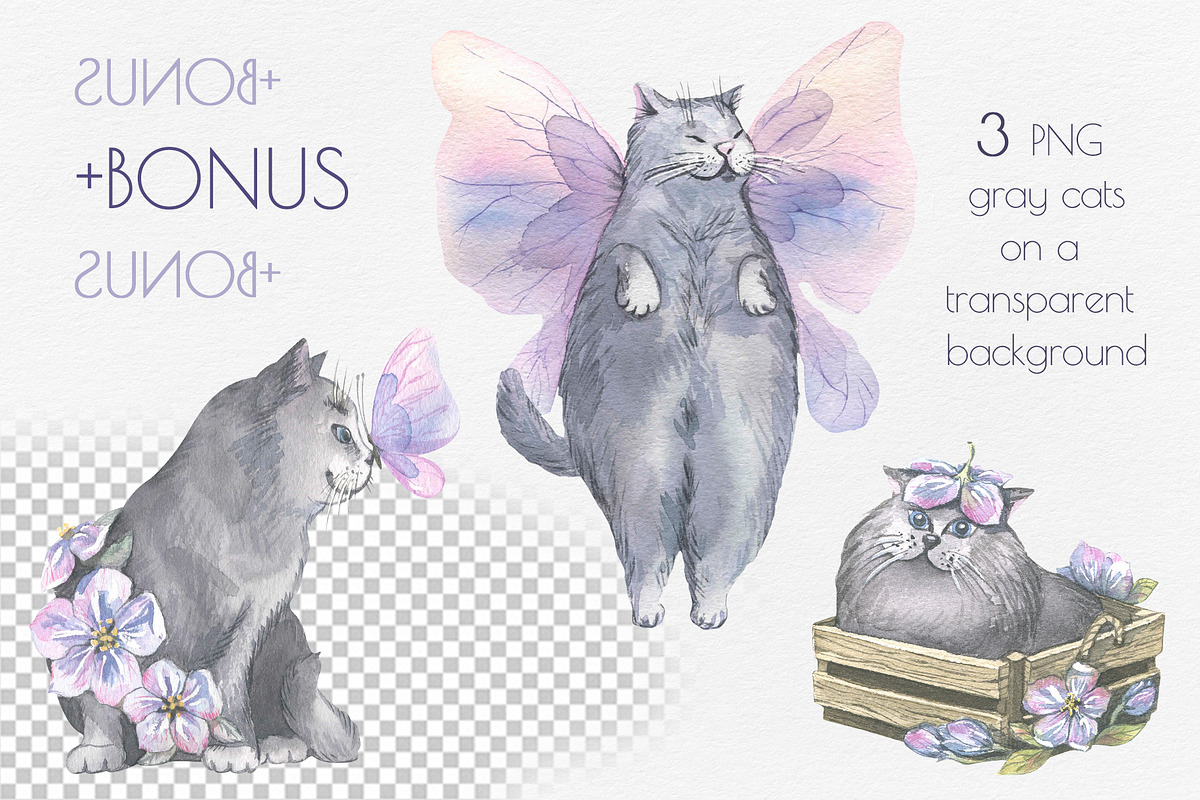 Butterflies Lilac Watercolor & Cats, an Illustration by NATASHA CHU (Photo 4 of 4)