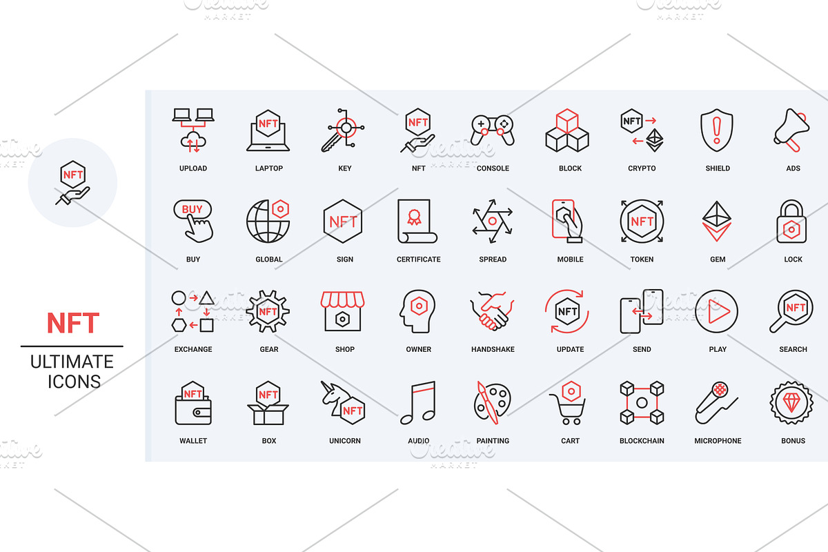Nft cryptographic token owner icons, an Object Illustration by Lemberg Vector