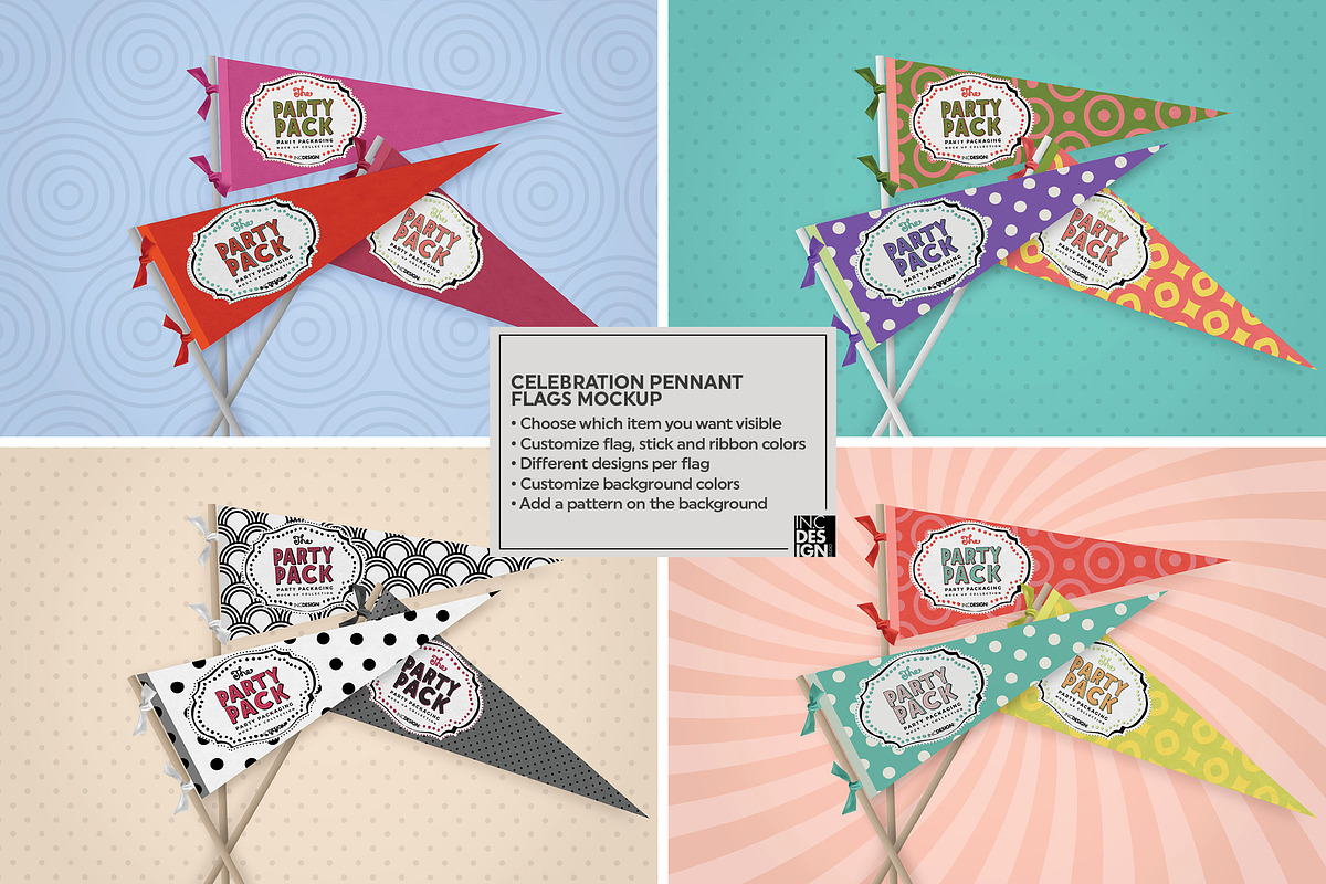 Celebration Pennant Flags Mockup, a Product Mockup by INCDesign (Photo 3 of 7)