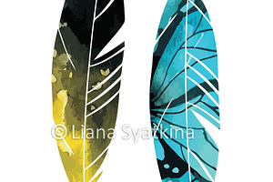 Watercolor Vector Feather Clip Art