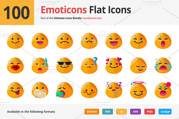 100 Emoticons Flat Icons