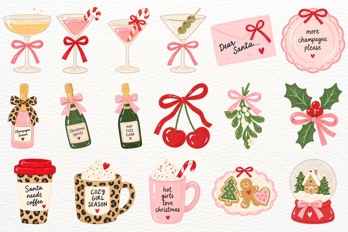Girly Christmas Clipart Leopard Bow, a Seasonal Illustration by SugarCloudStudioArt (Photo 5 of 6)