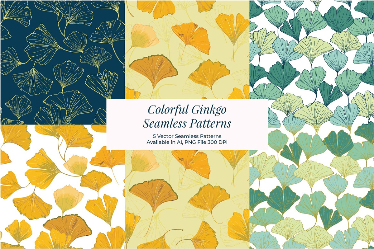 Colorful Ginkgo Leaves Pattern, an Object Graphic by FDR Studio