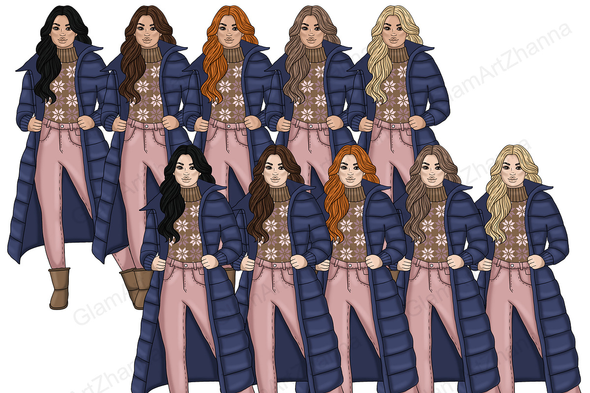 Winter Girls Clipart, a Seasonal Illustration by GlamArtZhanna (Photo 3 of 5)