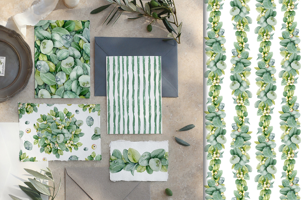Eucalyptus watercolor digital paper, a Pattern Graphic by Artmanata (Photo 4 of 11)