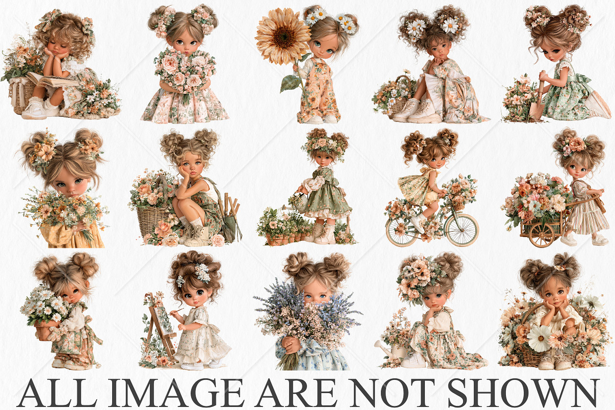 Whimsical Floral Girl PNG Clipart, a Seasonal Illustration by Canvas Craft (Photo 3 of 10)