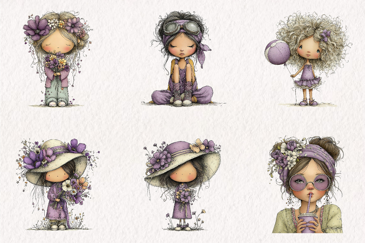 Whimsical Summer Girls Clipart, an Illustration by CreationArt (Photo 6 of 7)