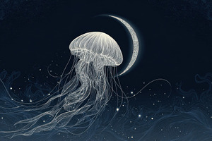 Jellyfish swims in moonlight, a Photo by Beautiful things