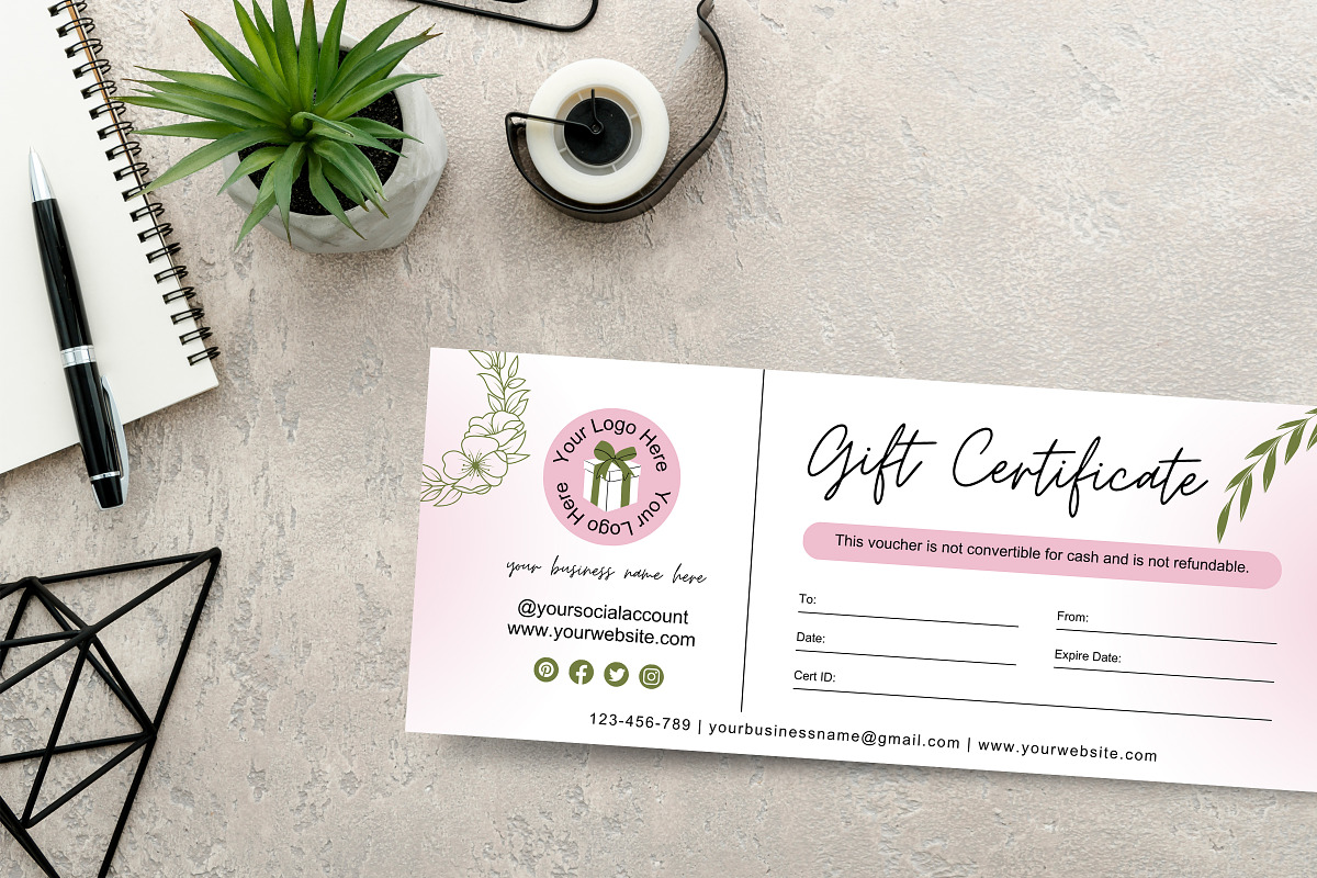 Minimal Gift Certificate Canva Temp, a Print Template by Snapybiz (Photo 8 of 9)
