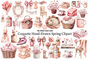 Coquette Hand-Drawn Spring Clipart, an Illustration by Designworld
