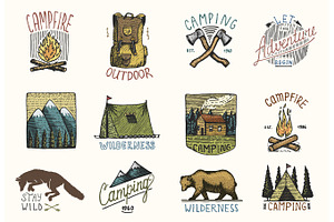 Camping, Hiking Labels. Vintage Logo