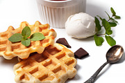 Homemade freshly baked belgian waffles with mascarpone, mint lea, a Food & Drink Photo by eleana (Thumbnail 1 of 2)