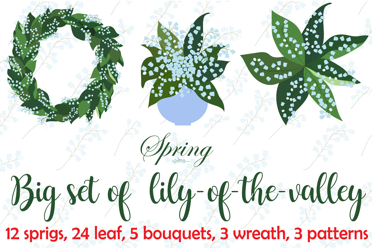 Lilies of the valley, big set., a Decorative Illustration by Orangepencil (Photo 1 of 8)
