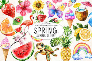 Watercolor Spring & Summer Clipart, an Illustration by Watercolor design