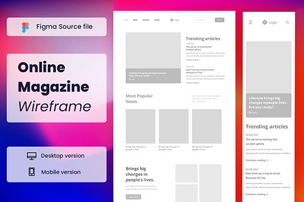 Online Magazine Wireframe Website, a Wireframe Template by INSPR STD
