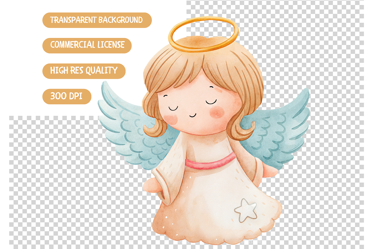 Watercolor Whimsical Angels Clipart, an Illustration by TatiMockup (Photo 4 of 4)