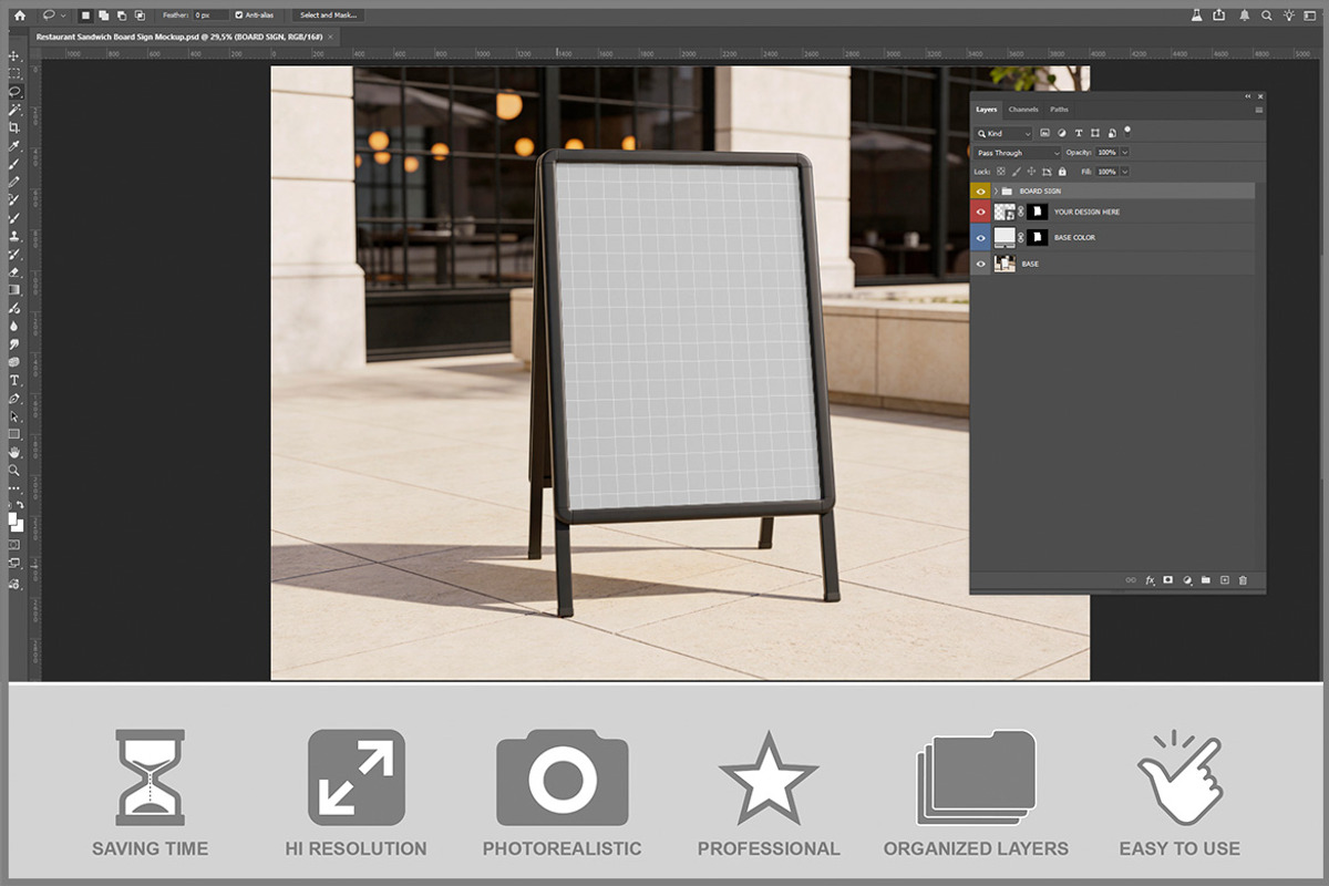 Restaurant Sandwich Board Sign PSD, a Product Mockup by Bruno's Shop (Photo 2 of 3)
