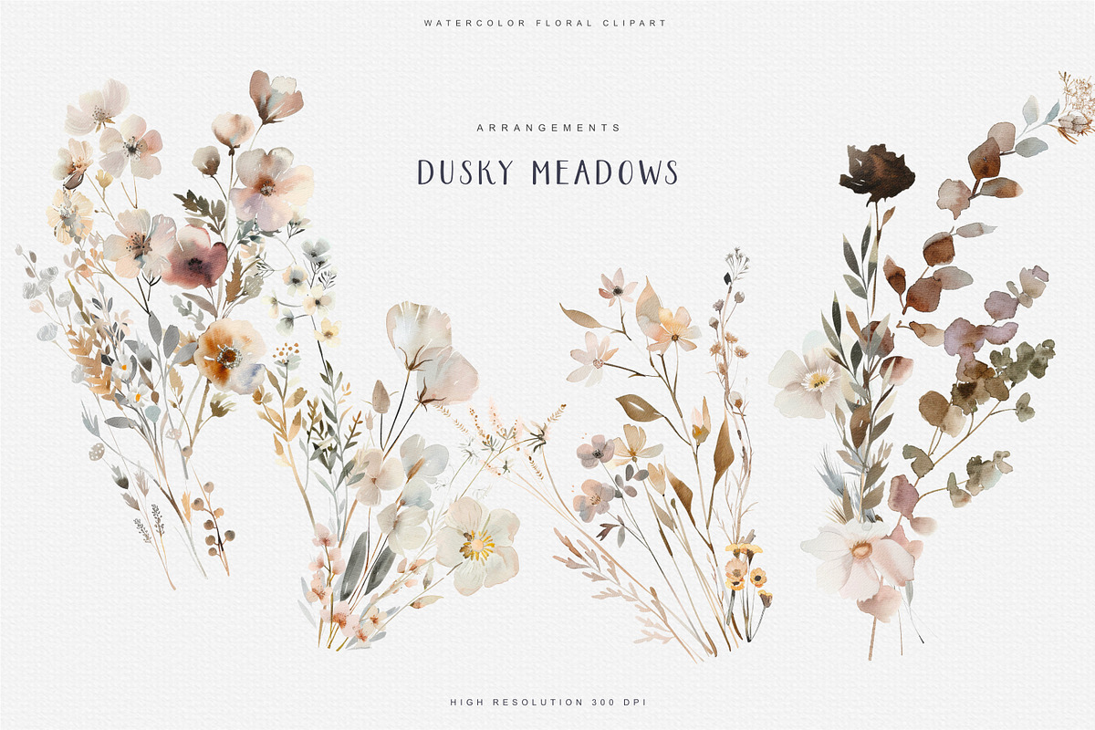 watercolor beige wildflower clipart, a Decorative Illustration by Patishop Art (Photo 4 of 10)