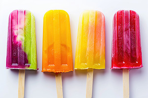 Ice cream popsicles with berries on white background, a Food & Drink Photo by AlyaAnd