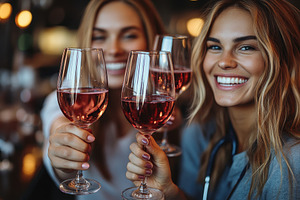 Friends enjoying a joyful toast with, a Photo by Tanuart