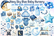 Navy Sky Blue Baby Nursery Clipart, an Illustration by Sublimation Artist (Thumbnail 1 of 6)