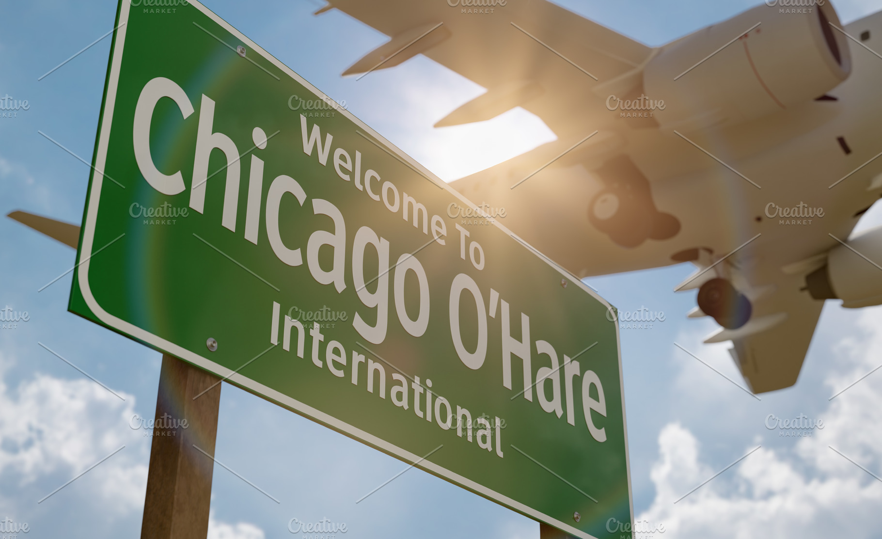 Welcome to Chicago O'Hare International Airport Green Road Sign, a Transportation Photo by Andy Dean Photography