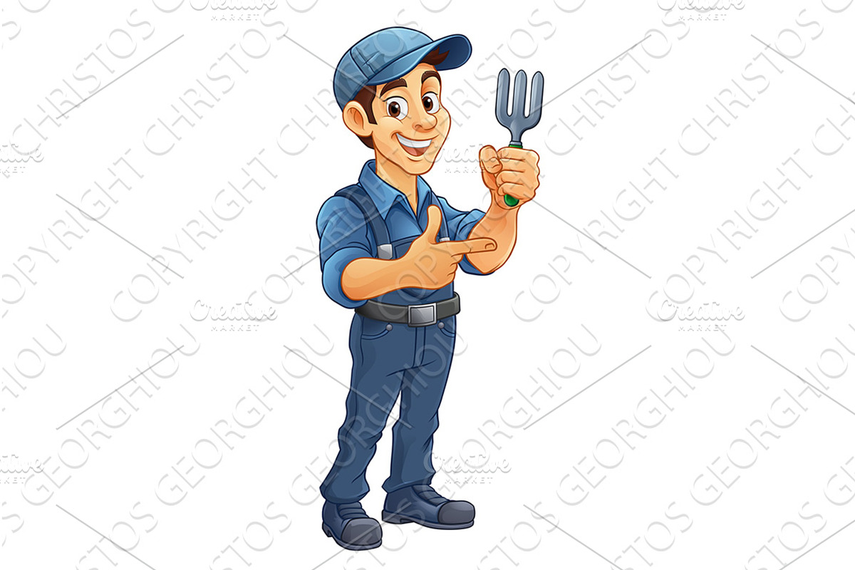 Gardener Garden Fork Cartoon, a Person Illustration by Christos Georghiou
