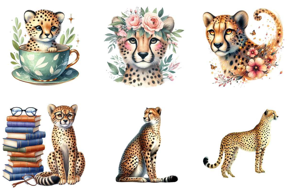 Watercolor Cheetah Clipart, an Illustration by DreamArtGraphic (Photo 2 of 5)