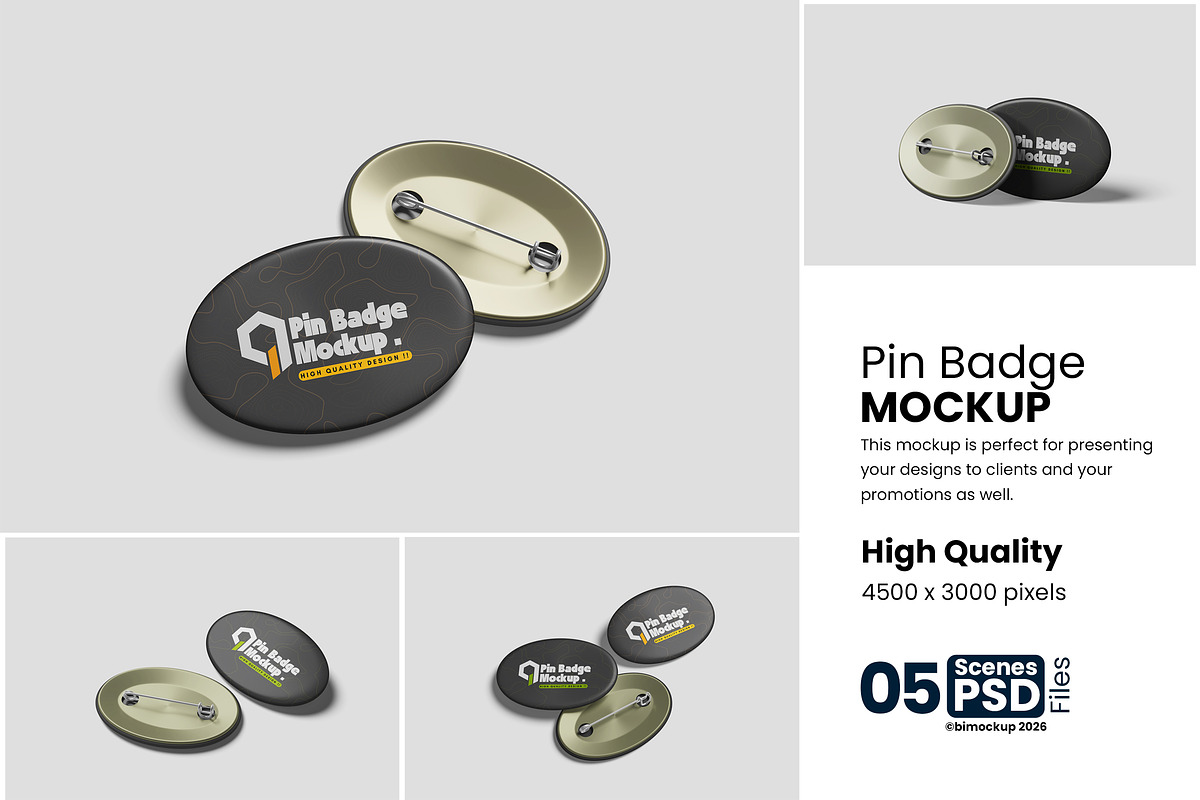 Versatile Pin Badge Mockup, an Advertising Mockup by bimockup (Photo 1 of 6)