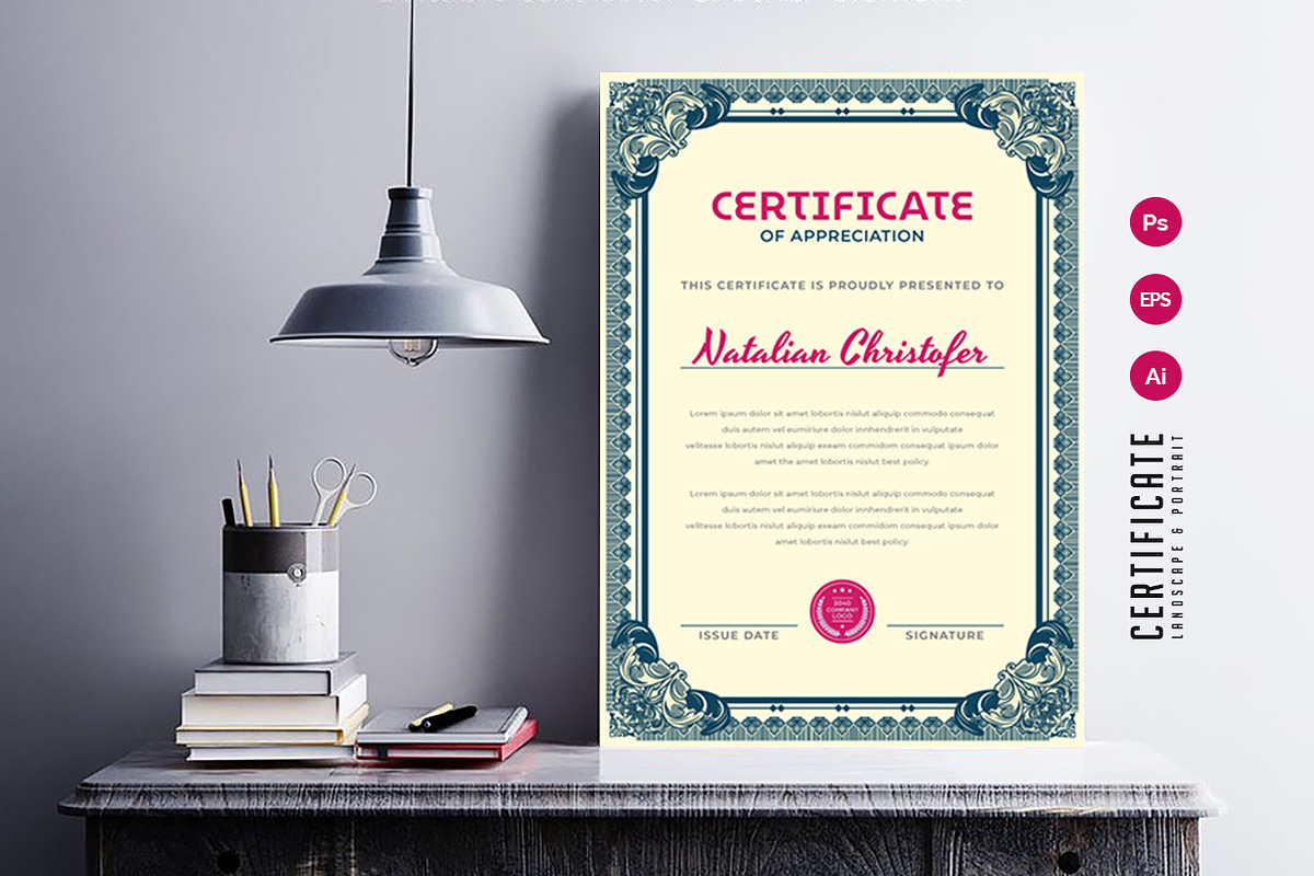 563. Modern Certificate Template, a Stationery Template by CreativeRezwan (Photo 3 of 3)
