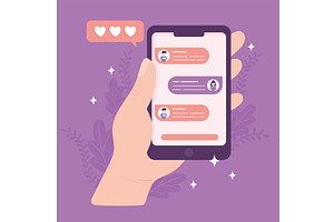 hand with mobile chatting, a Technology Illustration by studiogstock
