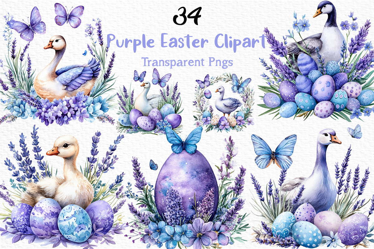 Watercolor Purple Easter Clipart, an Illustration by Craft Nest (Photo 1 of 9)