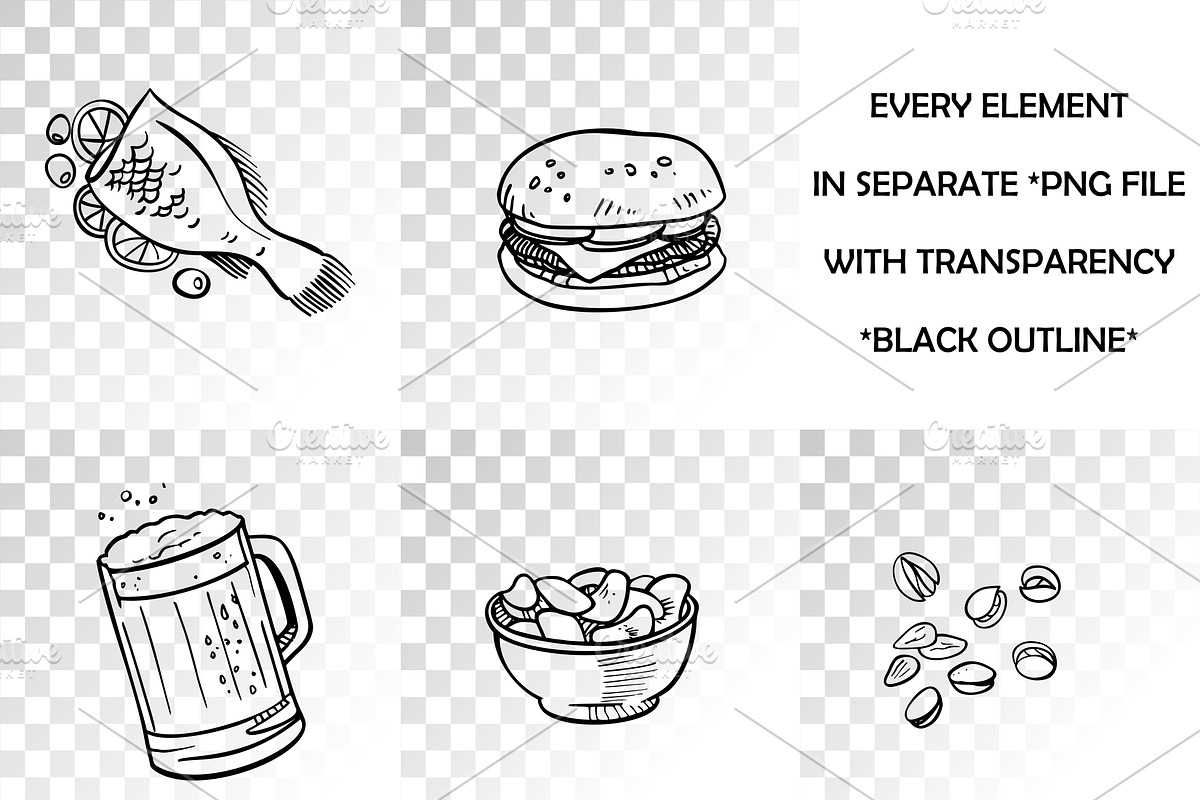 Pub Foods&Drinks | Doodle Vector, a Pattern Graphic by Red Spruce's Vector Shop (Photo 2 of 11)
