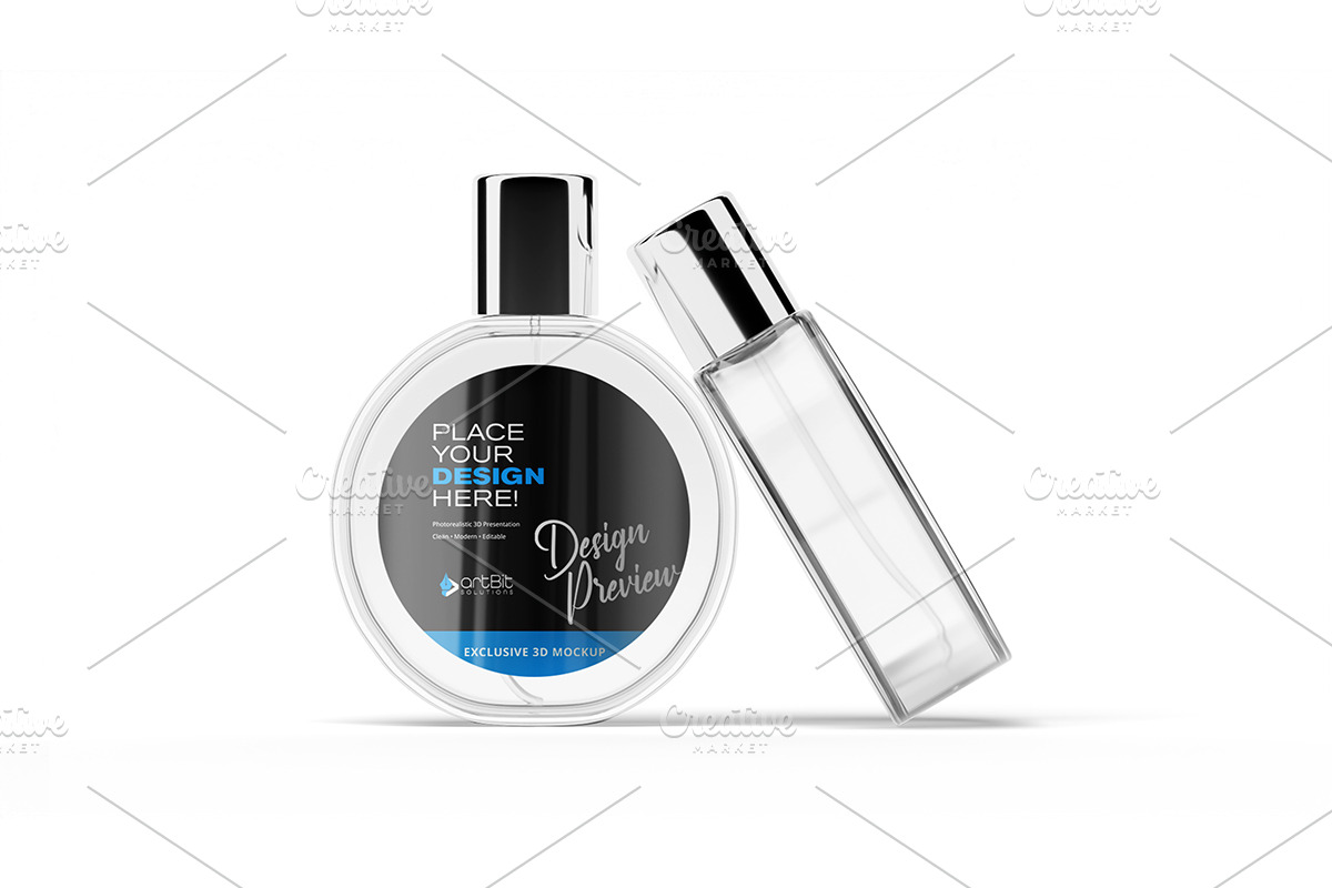 Glass Spray Bottle Perfume Mockup, a Packaging Mockup by artBit Design Studio (Photo 3 of 6)