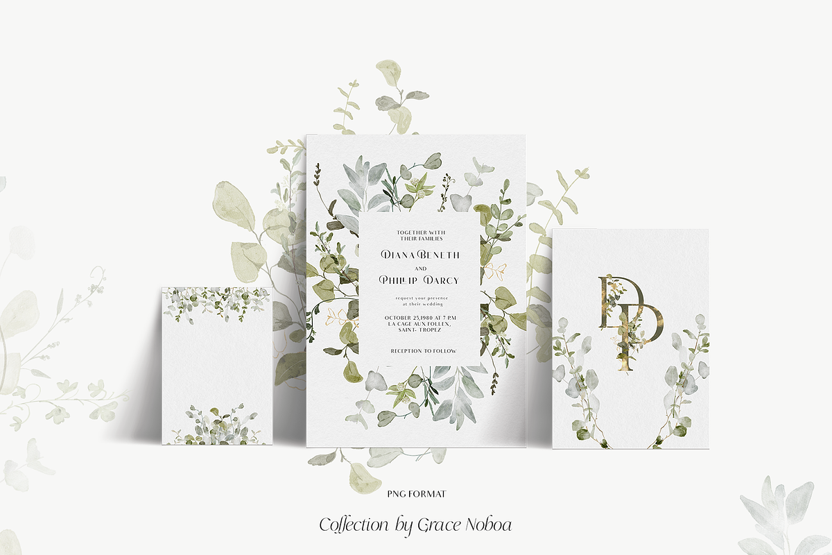 GREENERY & GOLD LEAVES watercolors, a Decorative Illustration by Grace Noboa Illustrations (Photo 2 of 14)