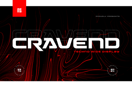 Cravend - Techno Wide Display, a Sans Serif Font by namaracreativestudio