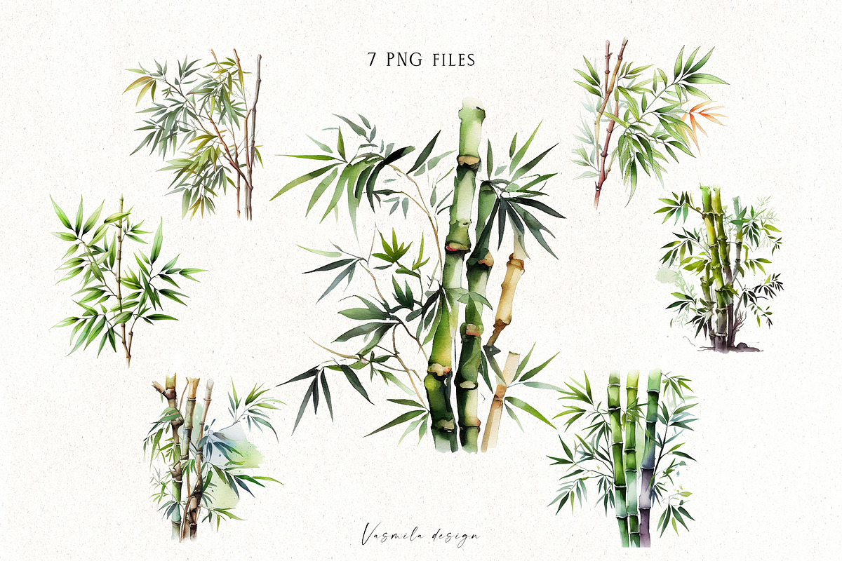 Watercolor Bamboo Trees, a Decorative Illustration by Vasmila (Photo 3 of 8)