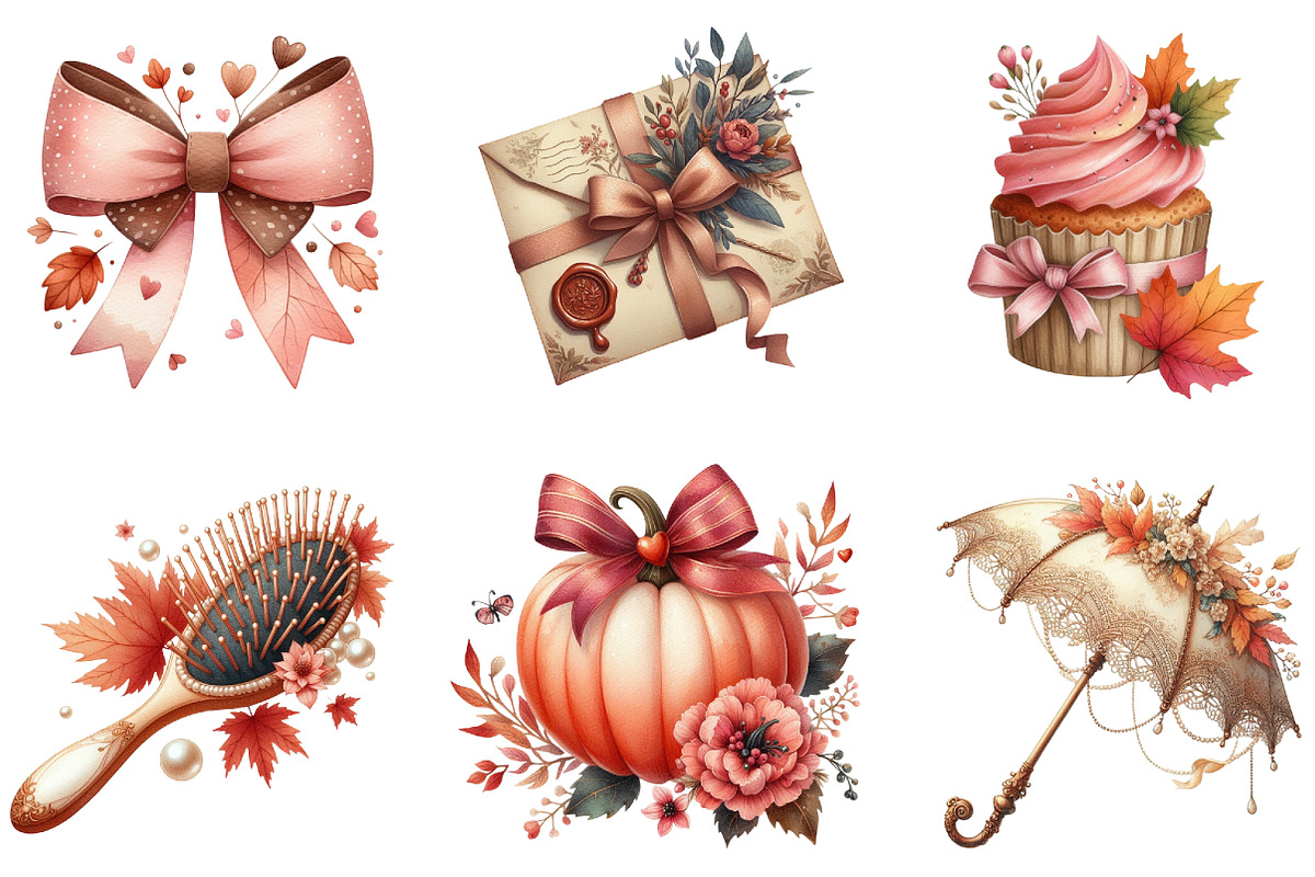 Cute Coquette Autumn Clipart, an Illustration by DreamArtGraphic (Photo 5 of 7)