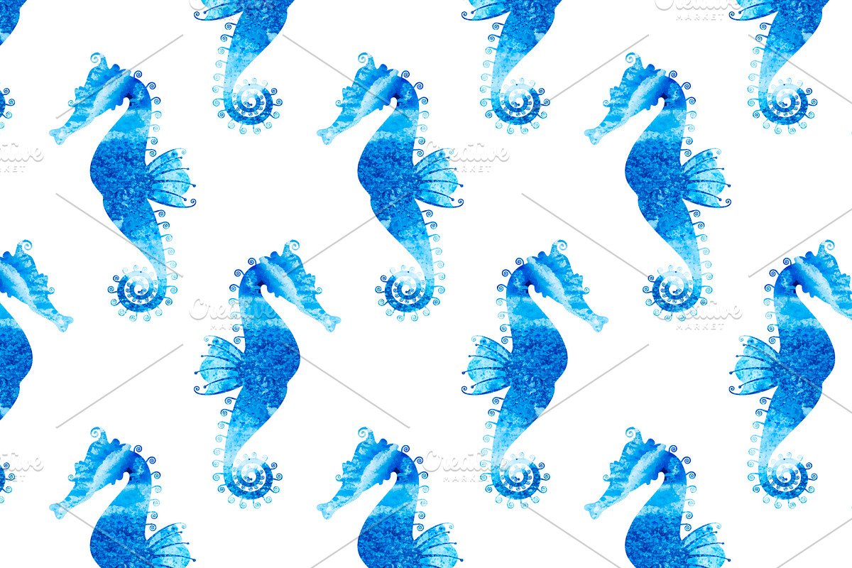 Sea Horse. Art and seamless pattern, a Pattern Graphic by sovarina (Photo 6 of 9)