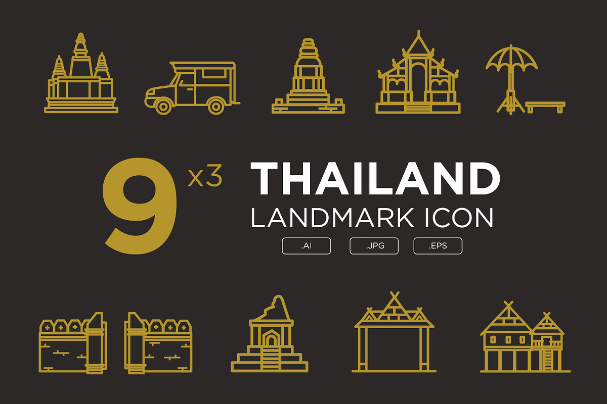 Thailand landmark icon set, an Outline Icon by mathoyy (Photo 1 of 3)